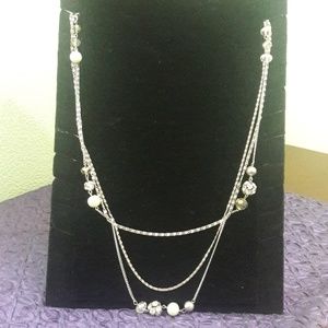 Silver pearl like ball necklace long